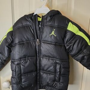 Jordan Kids Black and Neon Yellow Puffer Jacket
